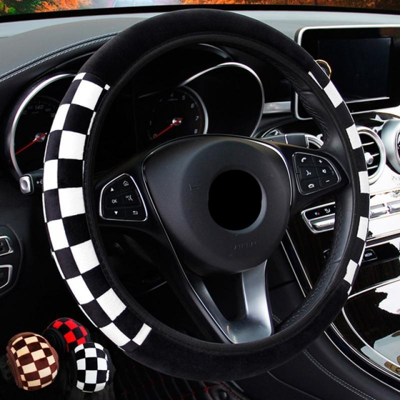 Universal 38cm Plush Fabric Auto Decoration Car Steering Wheel Cover Auto Steering Covers For Car Steer Wheel Car Accessories