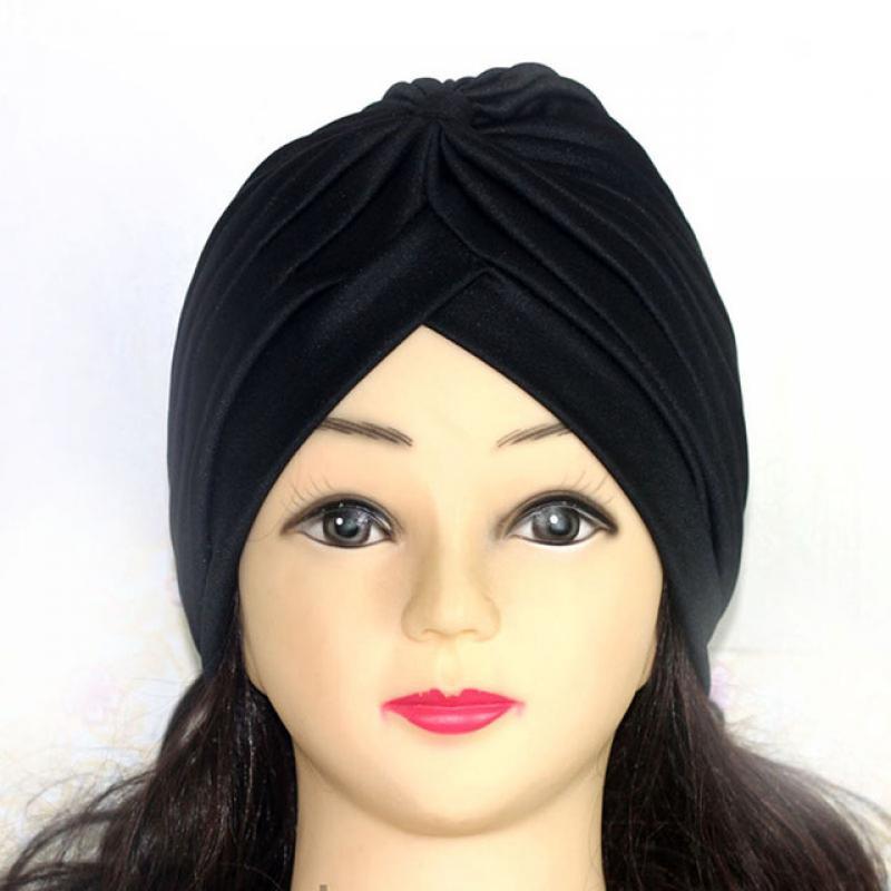 Fashion Solid Color Women Muslim Headscarf Top Knotted Turban Hat Sleep Hat Inner Hijab Bonnet Femme Round Head Cover Headwrap