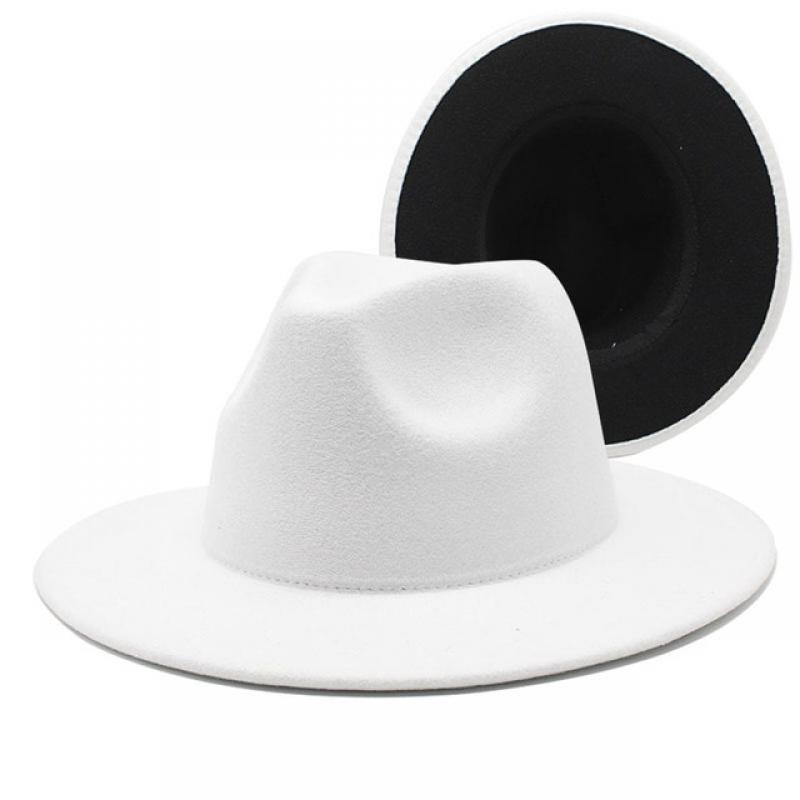 Autumn Winter Men Women Inside Outside Double-sided Color-blocking Formal Hat Woolen Top Hat Fashion New Flat Brim Jazz Felt Hat