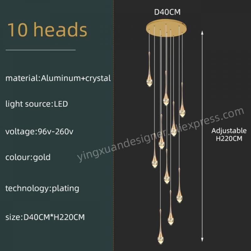 Modern Golden Chandelier Villa Living Room Hanging Lamp Duplex Loft Chandelier Minimalist Creative Crystal Staircase Chandelier