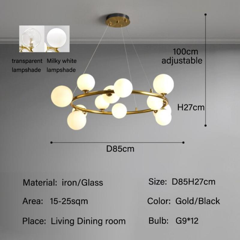 Modern Nordic Clear Glass LED Ceiling Lighting Chandeliers Lamp for Living Dining Room Home Decorations Hanging Light Fixture