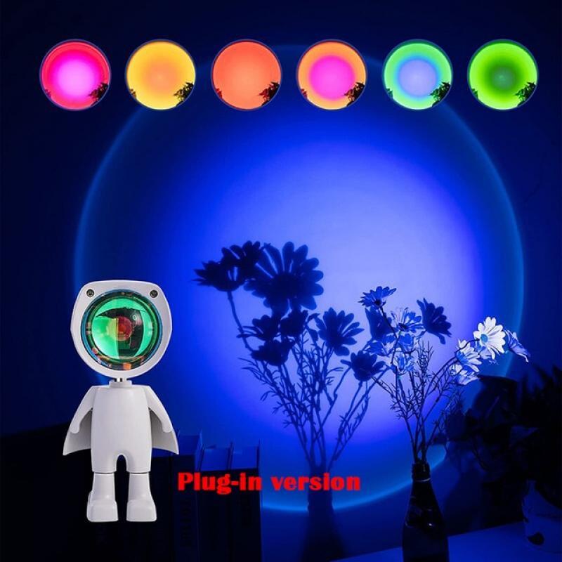 LED Spaceman Sunset Lamp Astronaut Sunset Lamp Rainbow Projection Night Light with 360 Rotation Network Chargeable Light