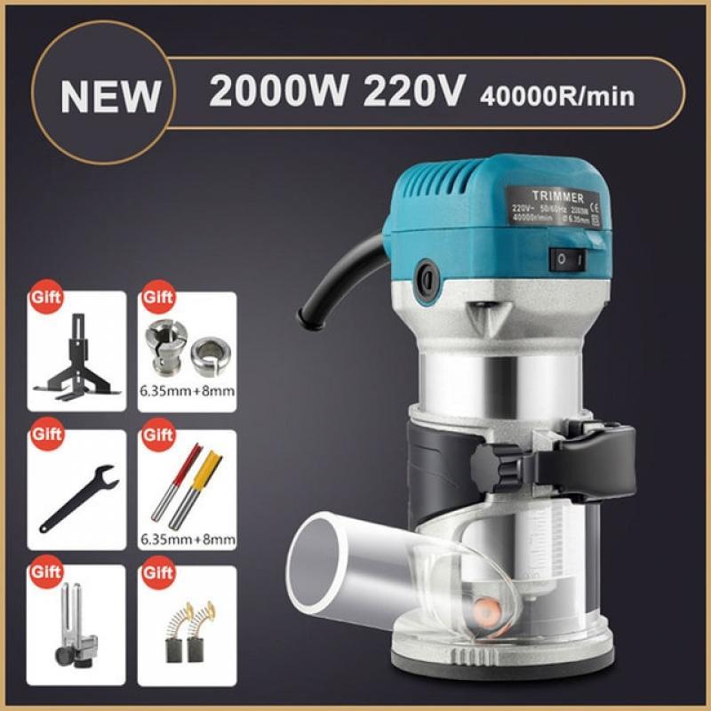 2000W Router Wood 220V Electric Trimmer Woodworking Milling Machine Hand Trimmers Wood Edge Router 40000RPM Home DIY Tools