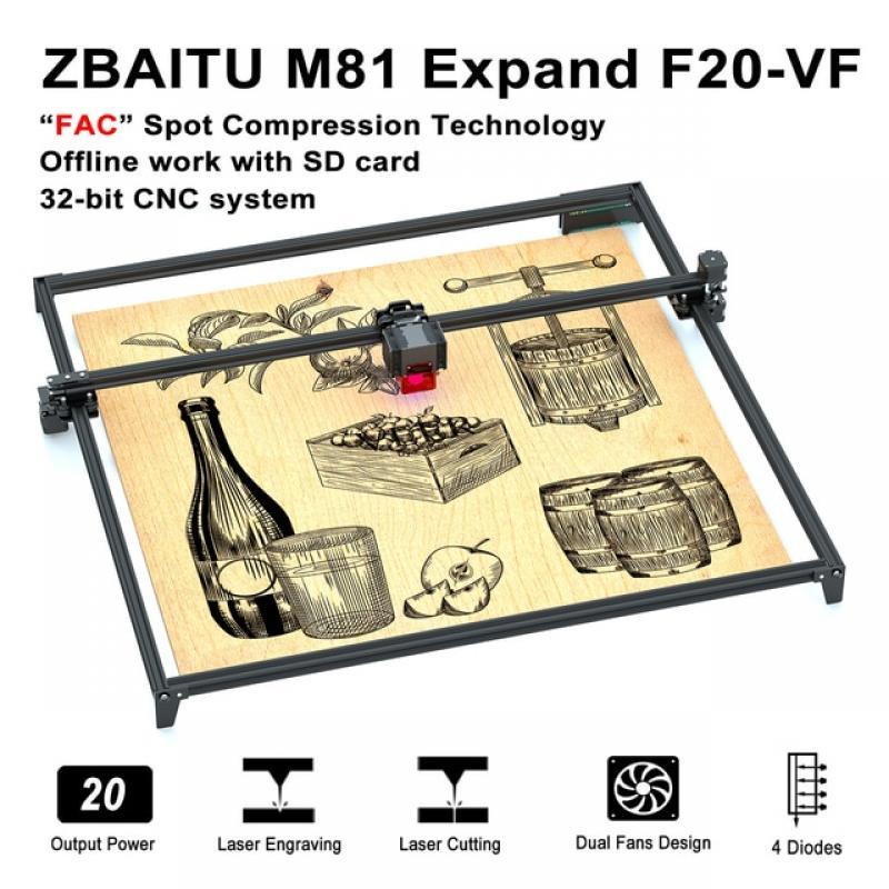 ZBAITU 20W CNC Laser Engraver 80x80CM Engraving Cutting Machine Desktop DIY Mark Printer Woodworking Cutter for Metal Wood