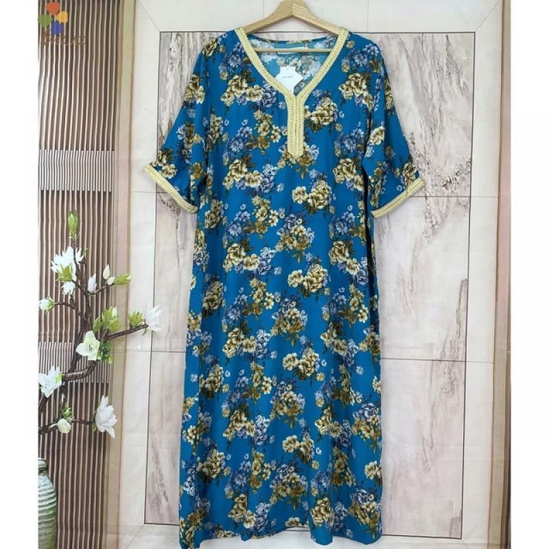 2022 High quality African women cotton satin vintage floral dresses for casual loose maxi long summer beach dress elegant clothe