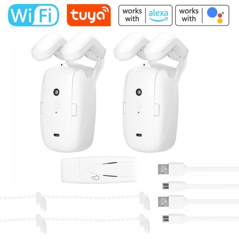 2PCS WIFI/BT Smart Curtain Motor Electric Curtain Robot Automatic Opener APP Remote Control Timer Works with Alexa Google Home