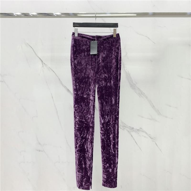 2023SS new women's velvet high waist casual pants big-name y2k fashion high street slim velvet elastic pants purple small feet