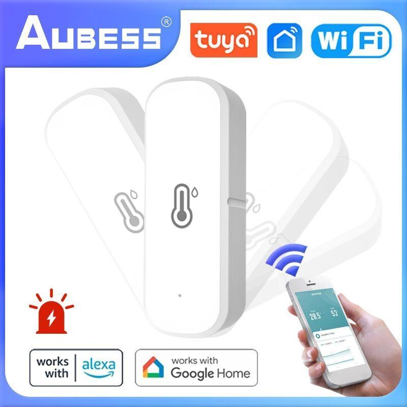 AUBESS WiFi Temperature Humidity Sensor Indoor Thermometer Hygrometer Smart Home Security Alarm System For Tuya Smart Life Alexa