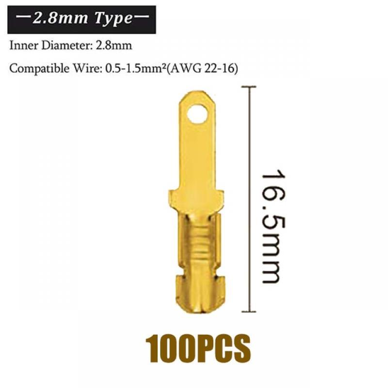 100Pcs/Lot 2.8/4.8/6.3mm Female and Male Crimp Terminal Brass Car Speaker Electric Wire Connectors And Insulating Sheath