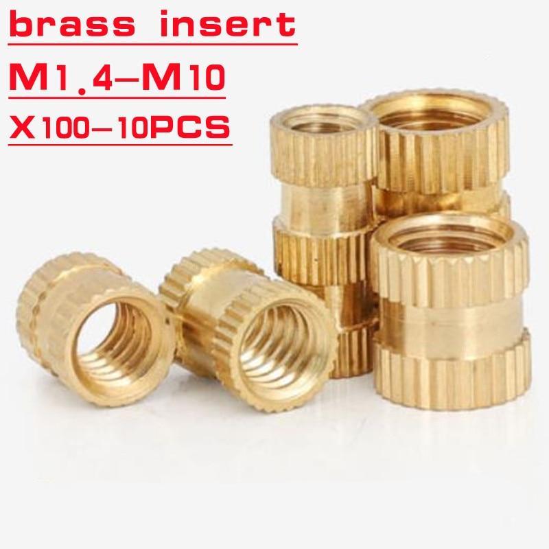 10-100pcs Injection Molding Brass insert nut m1.4 M2 M2.5 M3 M4 M5 M6 M8 M10 1/4-20UNC  Brass Round Knurled Thread Inserts Nuts