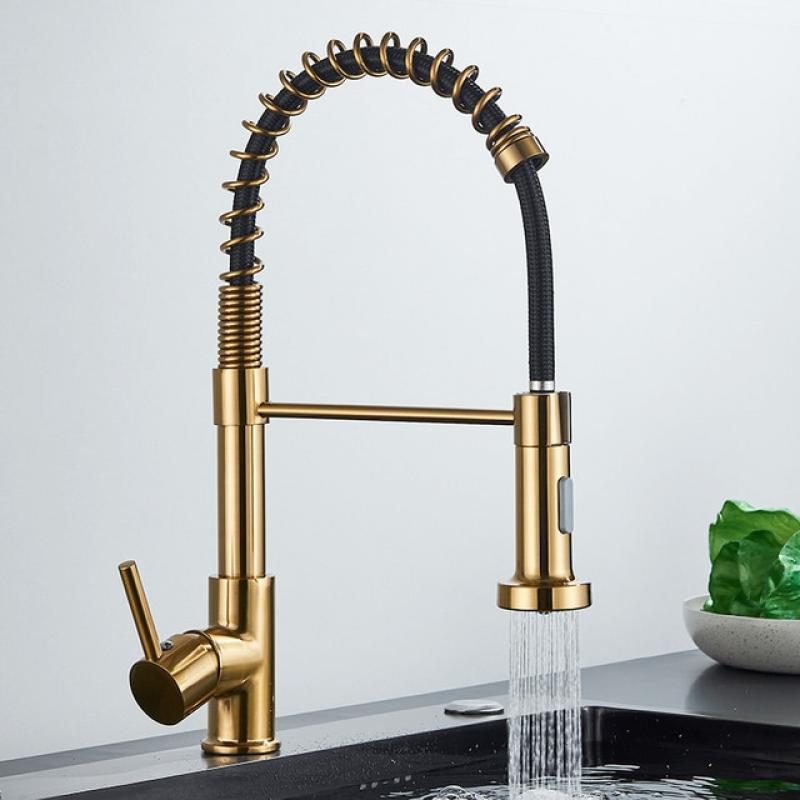 Gold Kitchen Faucet Pull Down Kitchen Faucet Single Handle Mixer Tap 360 Rotation Torneira Cozinha Mixer Tap