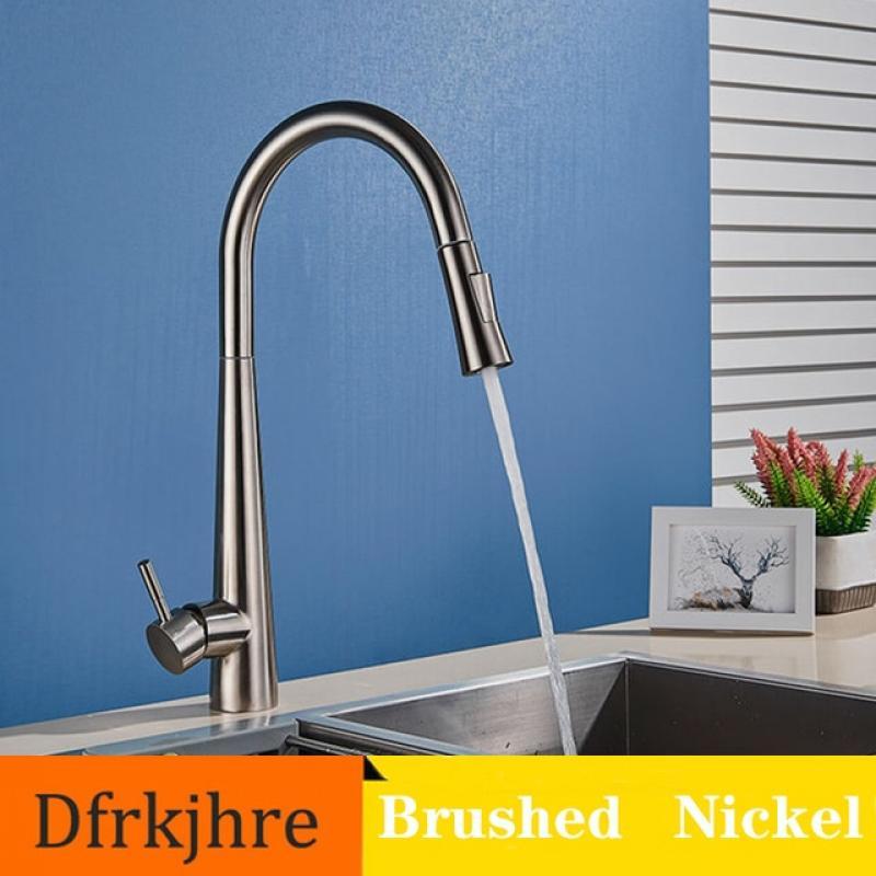 White Kitchen Faucet Brass Deck Mounted Swivel Spout Single Handles Kitchen Hot And Cold Sink Faucet Pull Out Mixer Tap