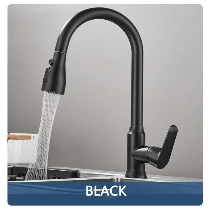 Grey Kitchen Faucet Single Hole Pull Out Spout Kitchen Sink Mixer Tap Stream Sprayer Head Chrome/Black Mixer Tap