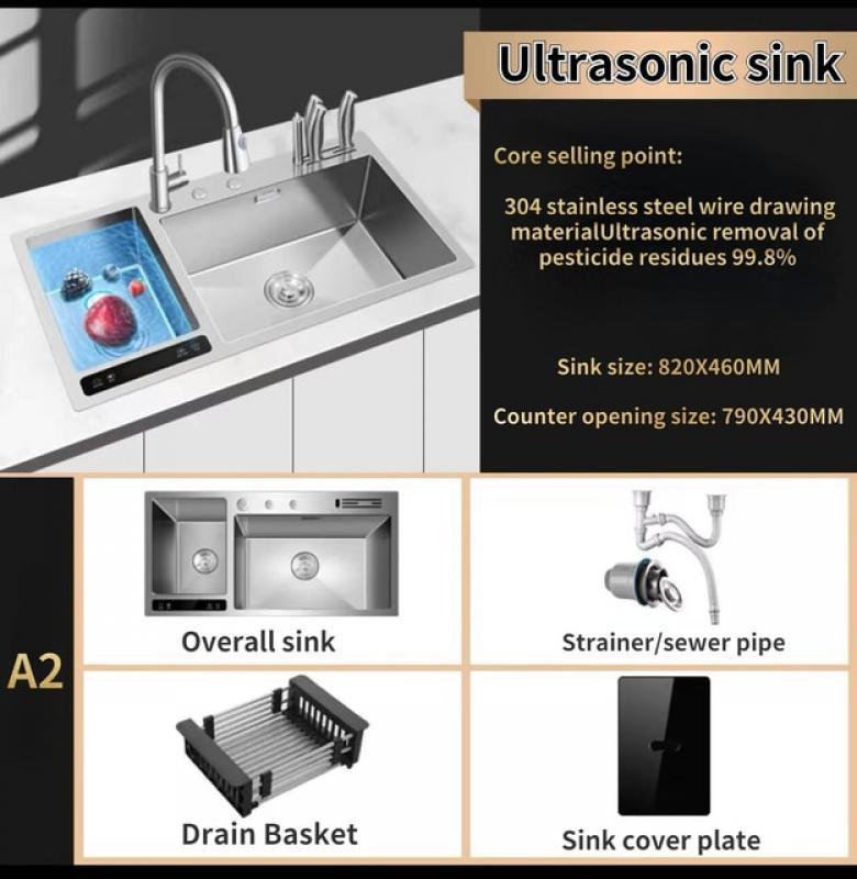 Ultrasonic Large Sink Multifunctional Table Board Kitchen Sink Stainless Steel Wash Basin Sink Smart Fruit and Vegetable Washer