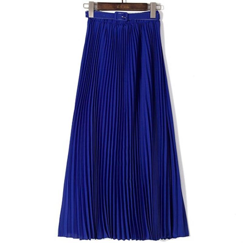 Anasunmoon Spring Bohemian Pleated Maxi Skirts Womens Summer Solid Color High Waist Chiffon Long Skirt Tutu Elegant Ladies Black