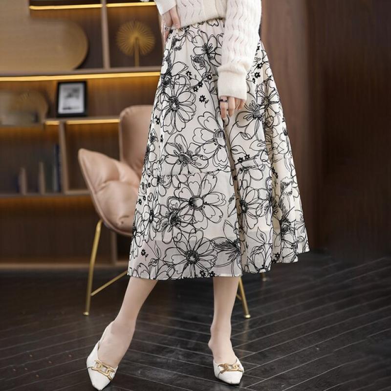 Summer Woman's Skirt Fashion Casual Pleated Print Thin Chiffon Skirt Cool Comfortable Midi Skirt Ladies High Waist  Office Skirt