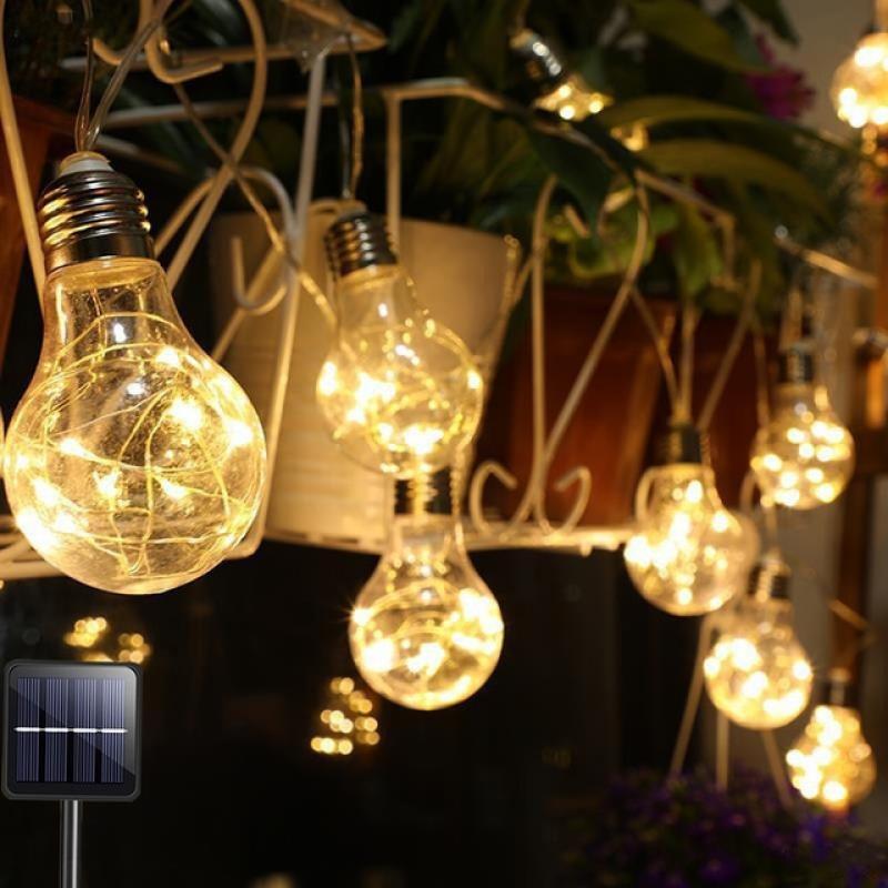 Solar Garden Lights Outdoor, 10/ 20 Bulbs Copper Wire Bulbs String Lights Solar Hanging Lights Clear Round Ball LED Solar Lights