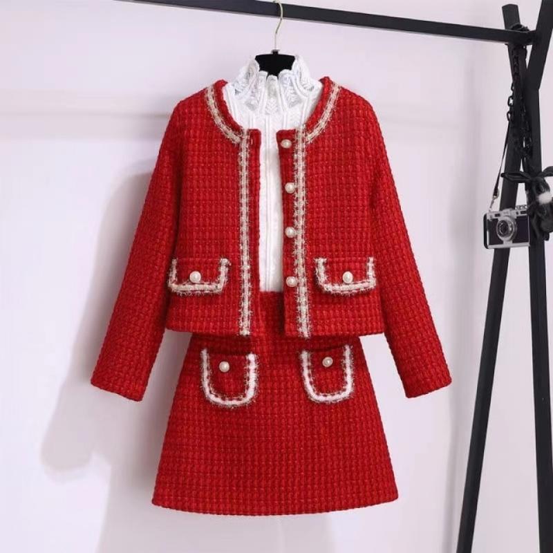 Small Fragrant Style Suit Women's Autumn and Winter New Popular Style Celebrity Skirt Two or Three Pieces