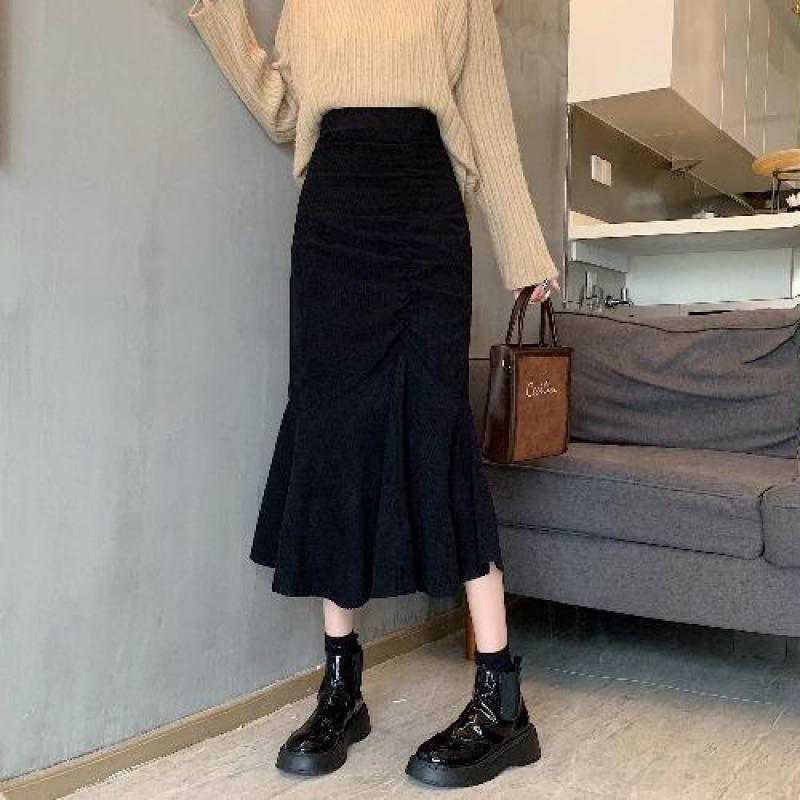 Corduroy Hip Wrap Skirt 2022 Spring and Autumn New A-line Skirt Pleated Fishtail Skirt Student Fashion Skirt Women's Dress