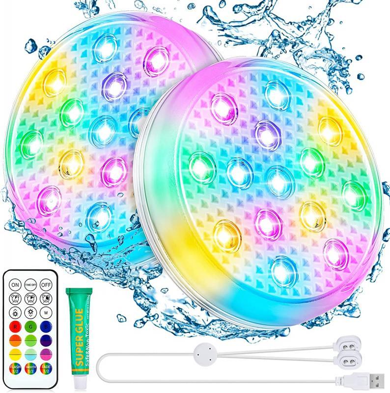 Rechargeable Underwater Submersible Pool Lights with Remote IP68 Waterproof Color Changing Led Floating Lights for Hot Tub Bath