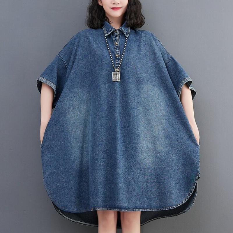 Oladivi Large Size Women Denim Dress with Pockets 2023 Summer New Casual Loose Jean Dresses Vintage Ladies Oversized Clothes 389
