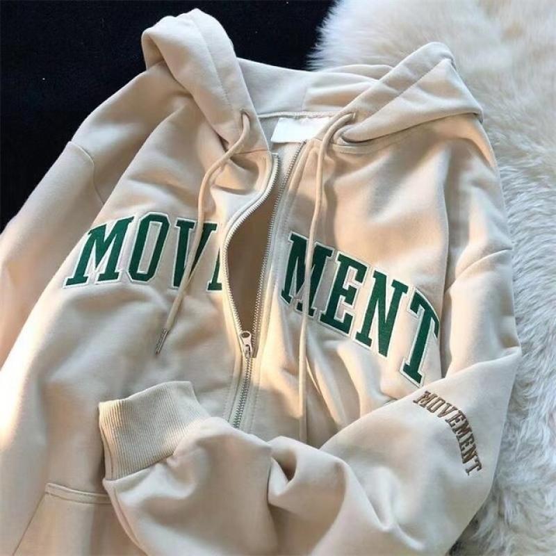 American style retro Hooded Hoodie women loose design for students lazy wind  cardigan fashion  embroidery short jackets coats