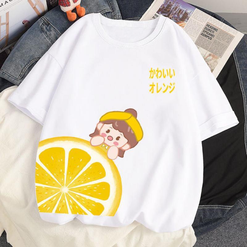 2023 Summer Women 100% Cotton White Loose T-shirts Harajuku y2k Clothes Kawaii Strawberry Girl Short Sleeved T Shirt Female Tops