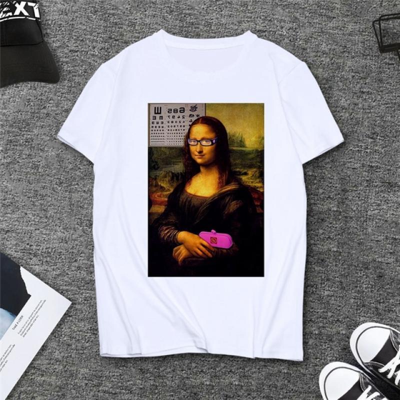 Spoof Mona Lisa Drink Beer Print Tshirt Women Aesthetics Funny T Shirt Casual Short Sleeves Tops Tee Shirt Female Summer Clothes