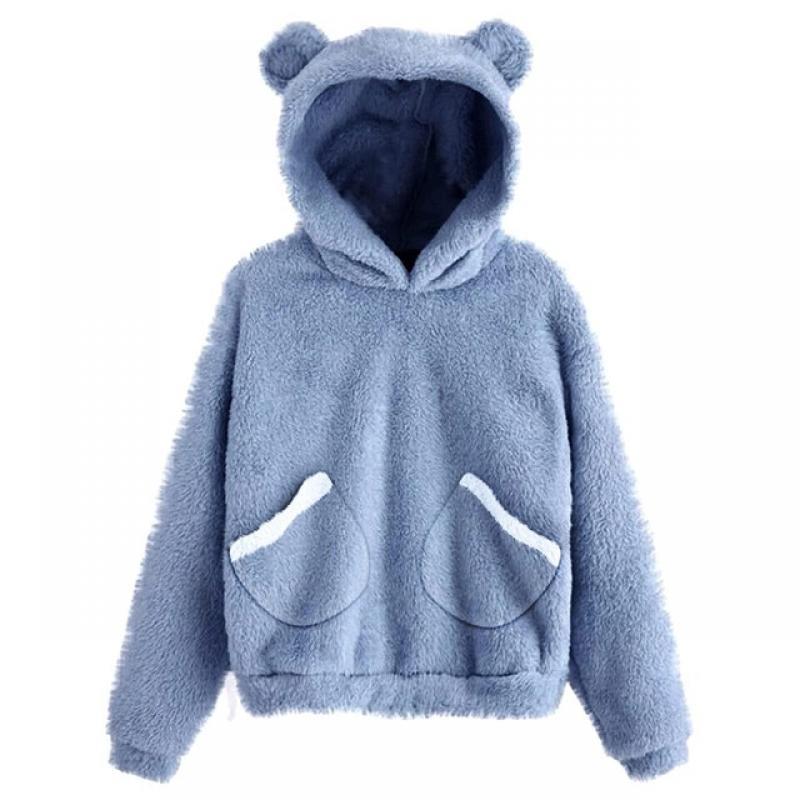 Fleece Warm Autumn And Winter Sweatshirts For Women Hoodies Long Sleeve Fleece Sweatshirt Warm Bear Shape Fuzzy Hoodie