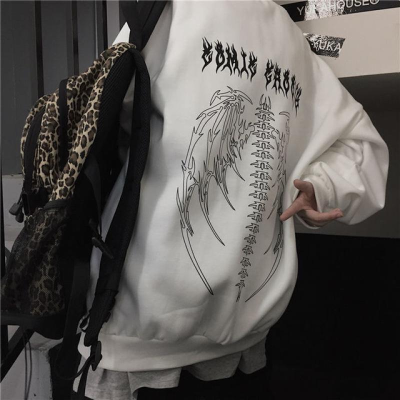 Autumn Punk Black Sweatshirts Tops Gothic Grunge Oversized Hoodie Streetwear Womens Hip-hop Cool Couple High Street Pullovers