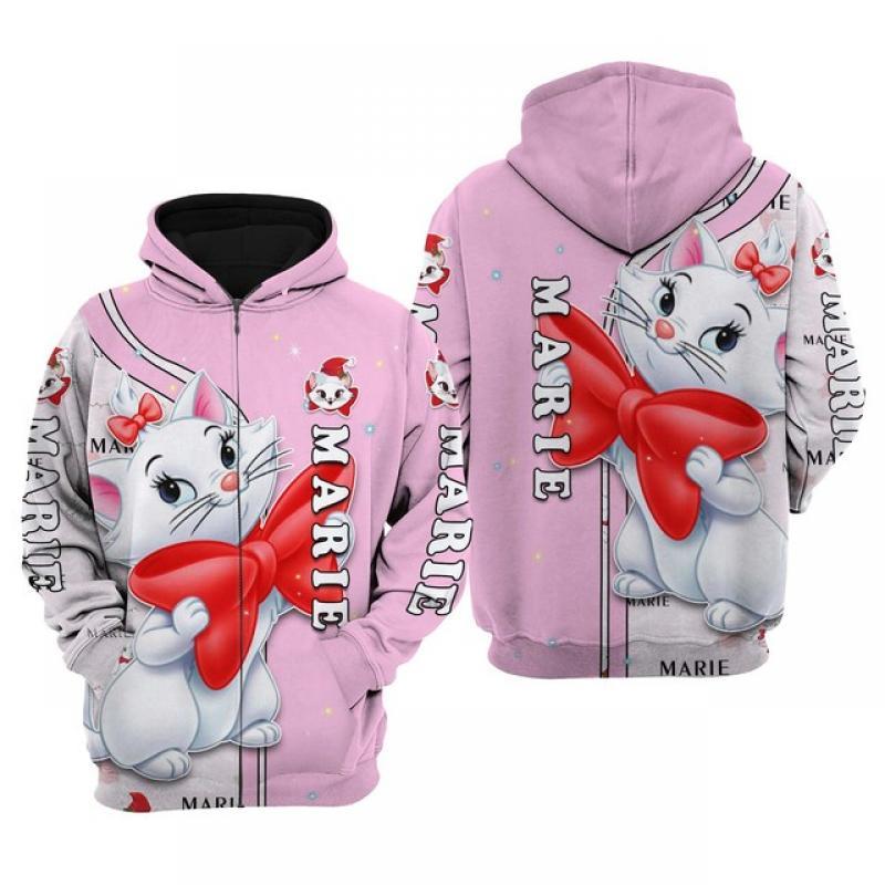 Spring and Summer Marie Cat Pink Christmas Disney 3D Hoodie y2k new in hoodies & sweatshirts