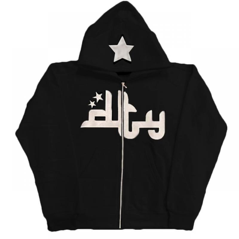 Men Star Letter Printed Hoodies Y2K Autumn High Street Long Sleeve Hooded Sweatshirt Female Harajuku Hip-hop Zipper Jacket Coats