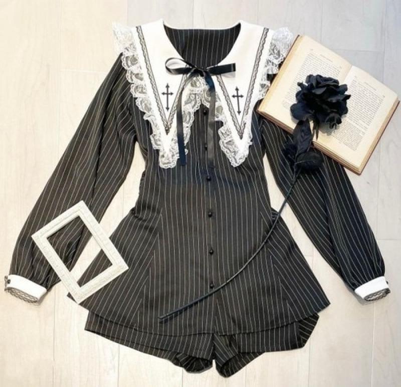 Pre Sale Products Embroidered Black Suit Mass-Produced Japanese Single-Breasted Shirt + Shorts Two Piece Sets Womens Outifits