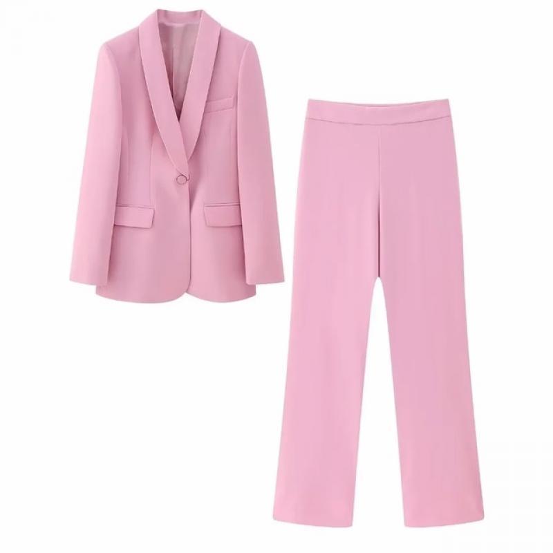 ZBZA Women's Suit Pants Sets Woman 2 Pieces New Fashion Office Blazer Coat Ladies Full Pants Set 2023 Spring Autumn Women Suits