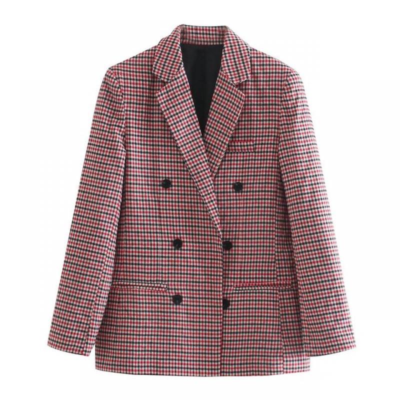 SLTNX TRAF Fashion Plaid Women's Blazers 2023 Chic Double-breasted Blazers for Womens Casual Female Suit Ladies Loose Blazer