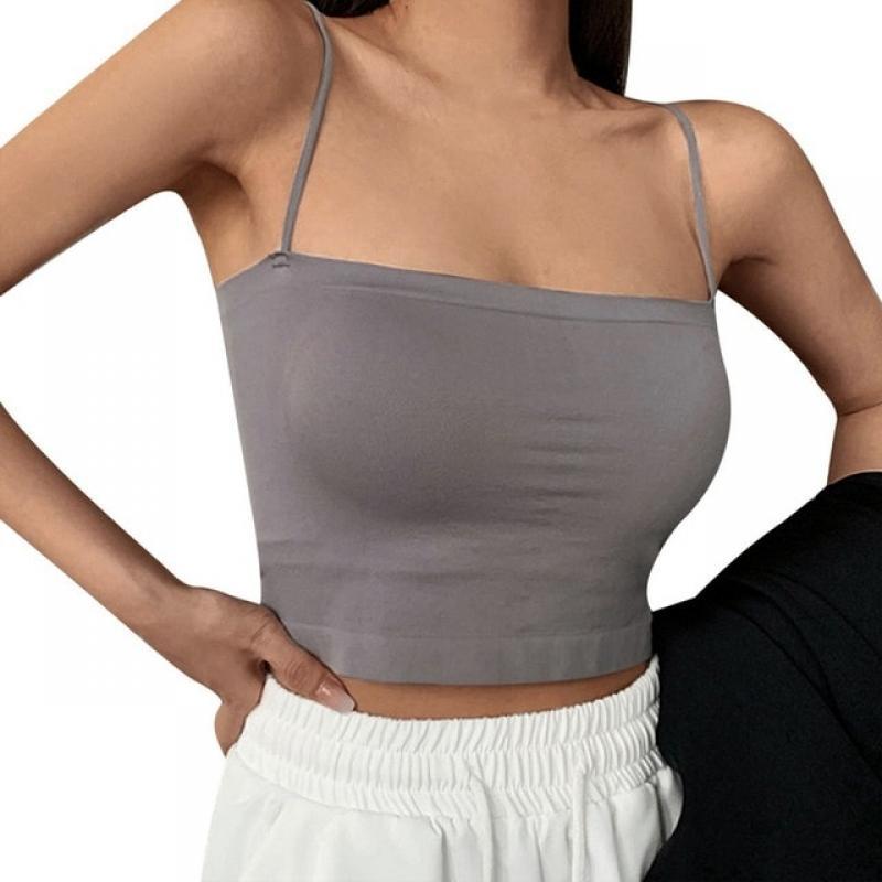 Sexy Crop Top Women Spaghetti Strap Tank Tops Summer Sleeveless Cami Tube Top Basic Solid Camisole Cotton Bustier Soft Bra Vest