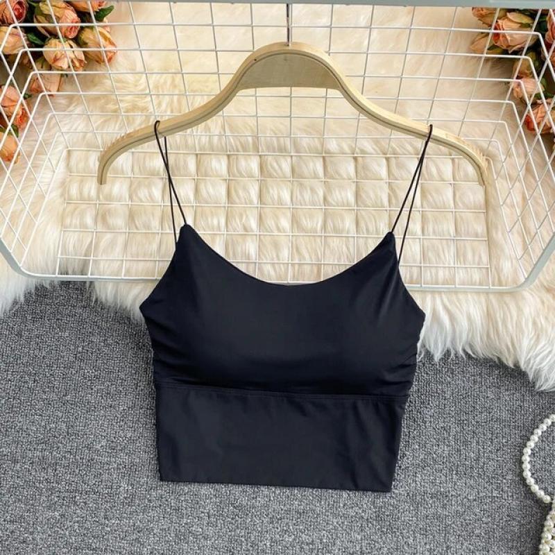 Women Crop Tops Sexy Solid Color Camisole Ice Silk Tube Top Seamless Sports Tank Top Wireless Underwear Padded Bra Bralette Vest