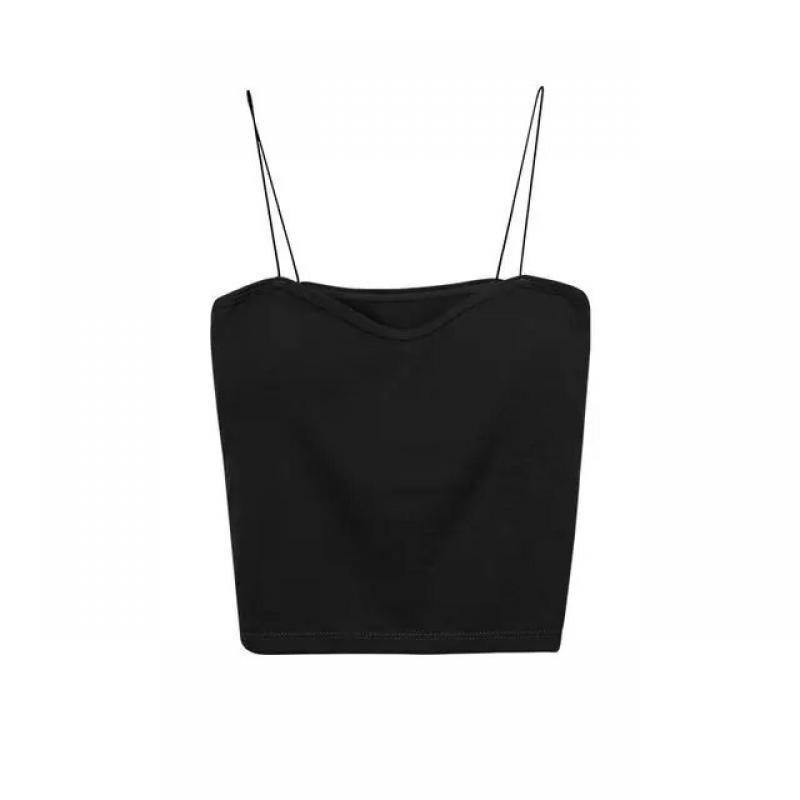 Women Camisoles Solid Crop Tops Spaghetti Straps Simple Female Elastic Sexy Slim Skinny Camis Sleeveless Cute Stretch with Bra