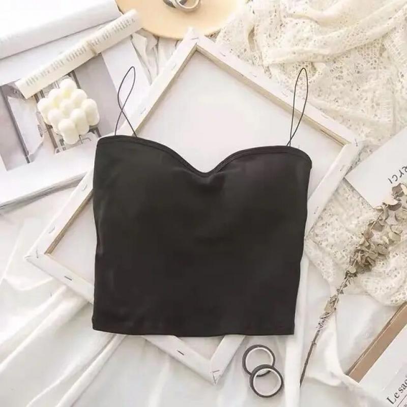 Women Summer Vest Tops Sleeveless Cotton Bustier Soft Elastic Washable Wear-resistant Bra Vest Crop Top Seamless Bralette Tees