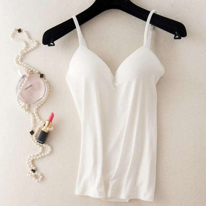 Women Padded Bra Spaghetti Strap V Neck Vest Cami Tank Tops Shirt Blouse