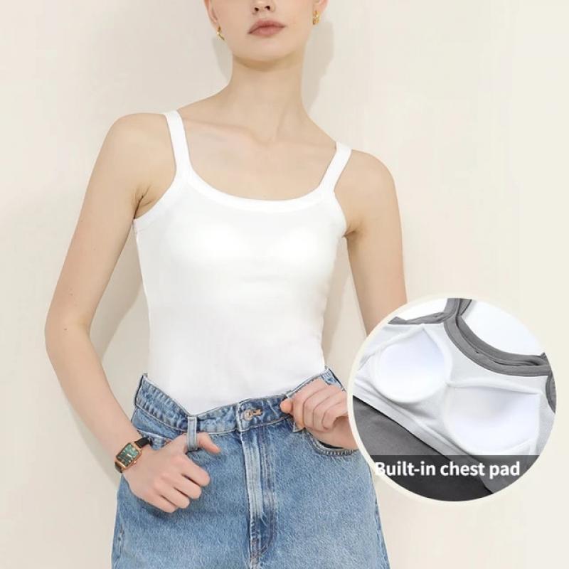 Summer Vest Suspender for Women Built-in Chest Pad Wear Free Bra Solid Color Slim-fitting Versatile Suspender Crop Top Women