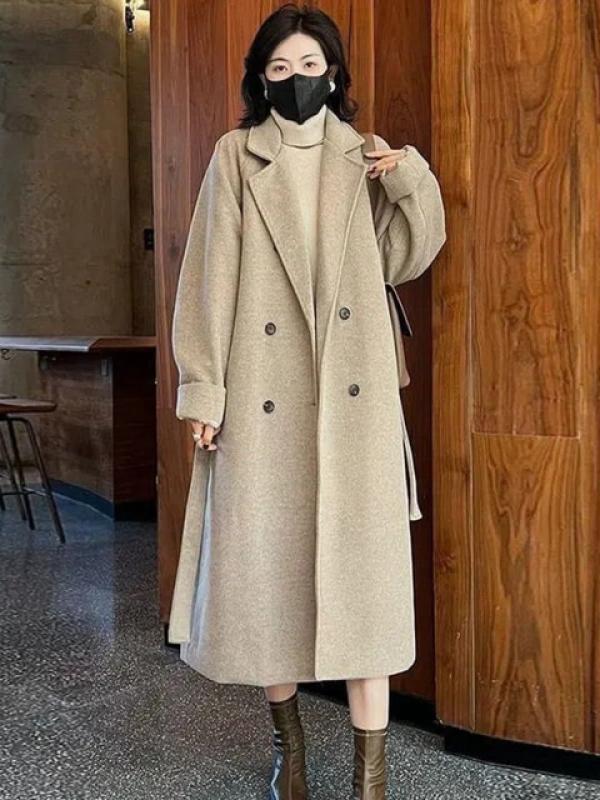 Women's Windbreaker New Loose Cashmere Trench Coat for Women Korean Fashion Quilted Autumn/Winter Long Trench Coat for Women