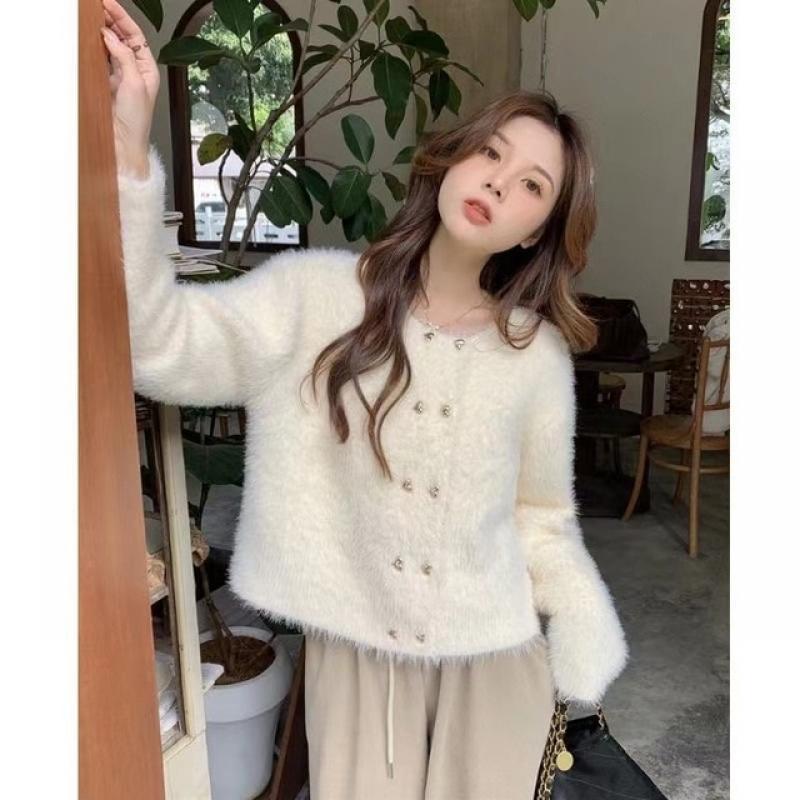 Autumn and Winter New Women's Casual Mink Plush Knitted Cardigan Sweater Coat