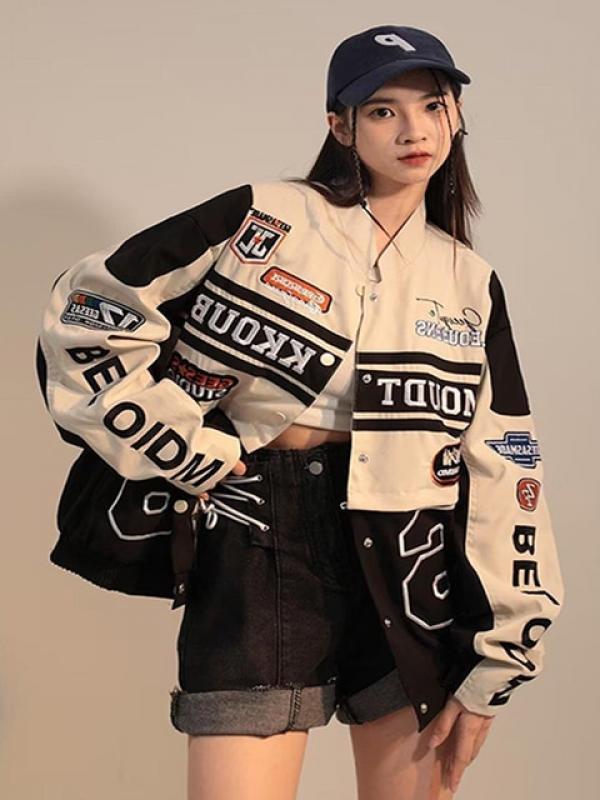 Y2K Removable Motorcycle Jackets Women American Vintage Oversize Coats Female Harajuku Racing Outwears Ladies Abrigo Mujer