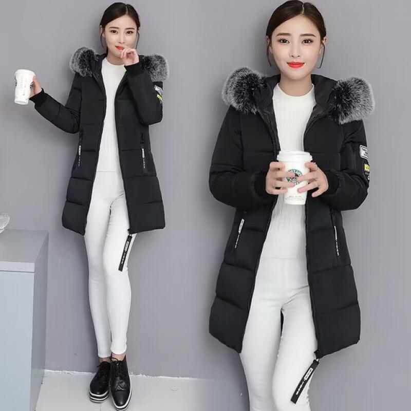 Winter Jacket 2023 Korean Women Parka Big Fur Collar Hooded Thick Warm Long Female Coat Casual Outwear Down Cotton Jacket Parkas