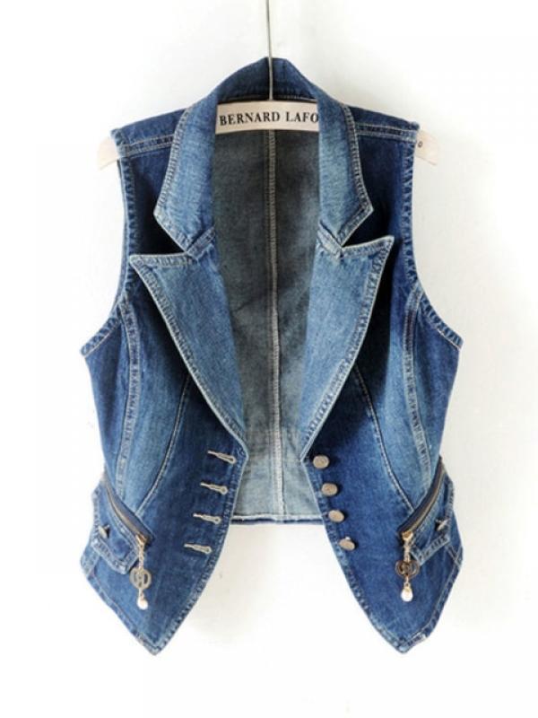 New  Autumn Clothes Sleeveless Short Jeans Casual Female Tops Women Denim Vest Jacket Spring Waistcoats Single-Breasted 5XL