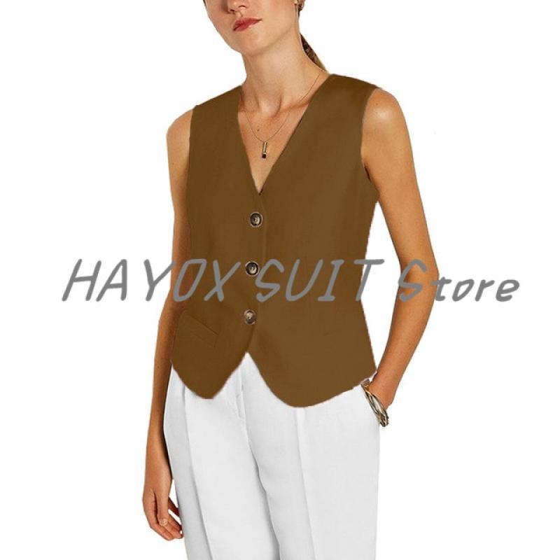Fashion Ladies Suit V-Neck Single Breasted Sleeveless Jacket Business Formal Office жилетка женская