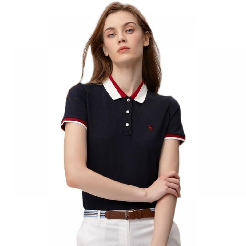 Hazzys Luxury Brand Short-sleeved T-shirt Women's Skirt Summer New Casual British Polo Shirt Striped Collar Tops Slim Dresses