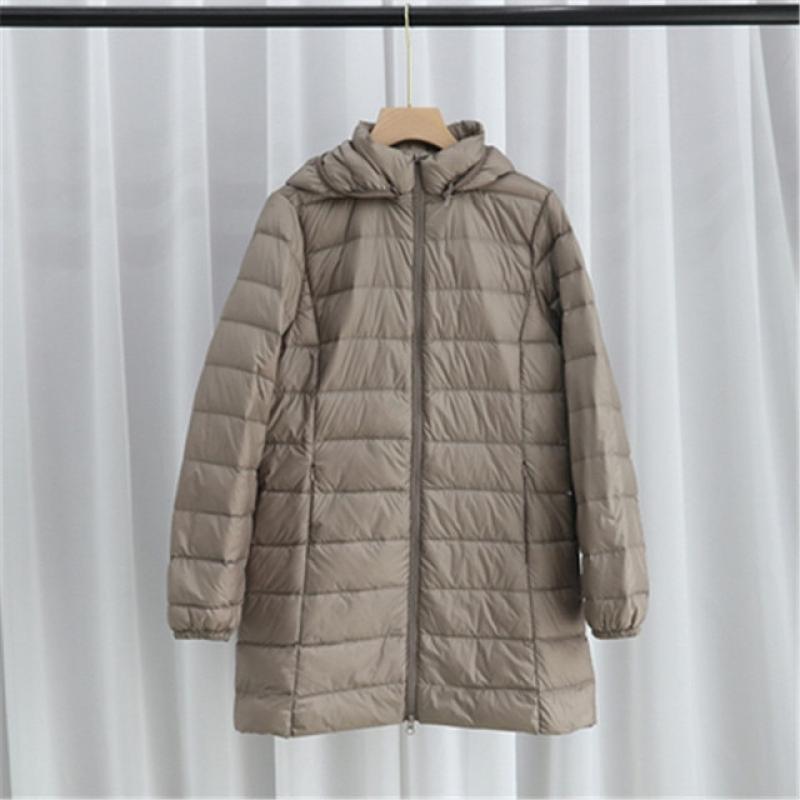 Hat Detachable Hooded Down Coat Winter Women Light Thin White Duck Down Jacket Parkas Ladies Long Warm Big Size Puffer Outwears