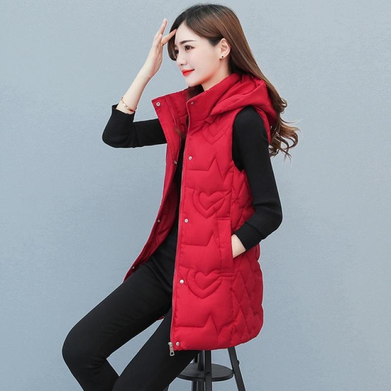 2022 Winter Women's Jacket Windproof Warm Mid Long Cotton Waistcoat Casual Sleeveless Hooded Femme Coat Vest Women Parkas L-4XL